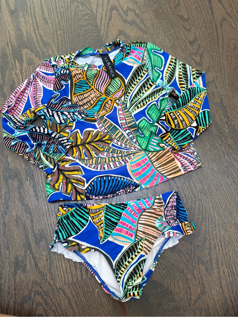 La Blanca Multicolor Tropical Leaf Swim Top - Pink, Green, Blue